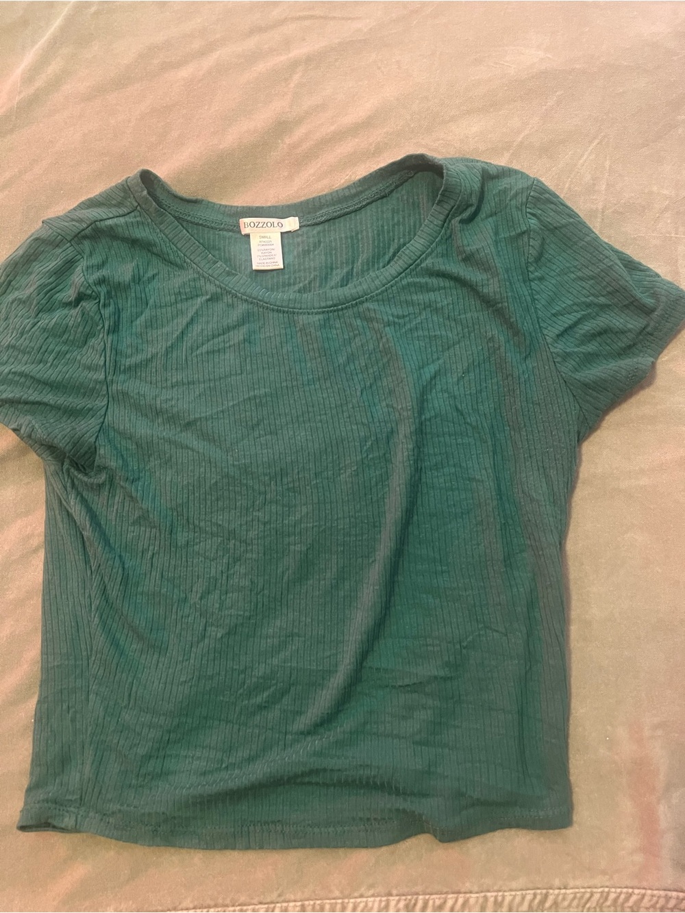 Bozzolo Teal Ribbed Scoop Neck Crop Top